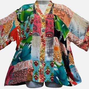 Nwt FUNKY STUFF hippie patch boho rayon kimono oneofakind TOP TUNIC 2X